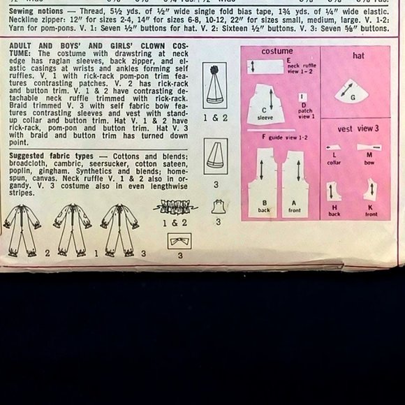 Vtg Simplicity 9051 Boy Girl Child Clown Costumes Halloween Sz 6-8 Cut Complete - Picture 5 of 15